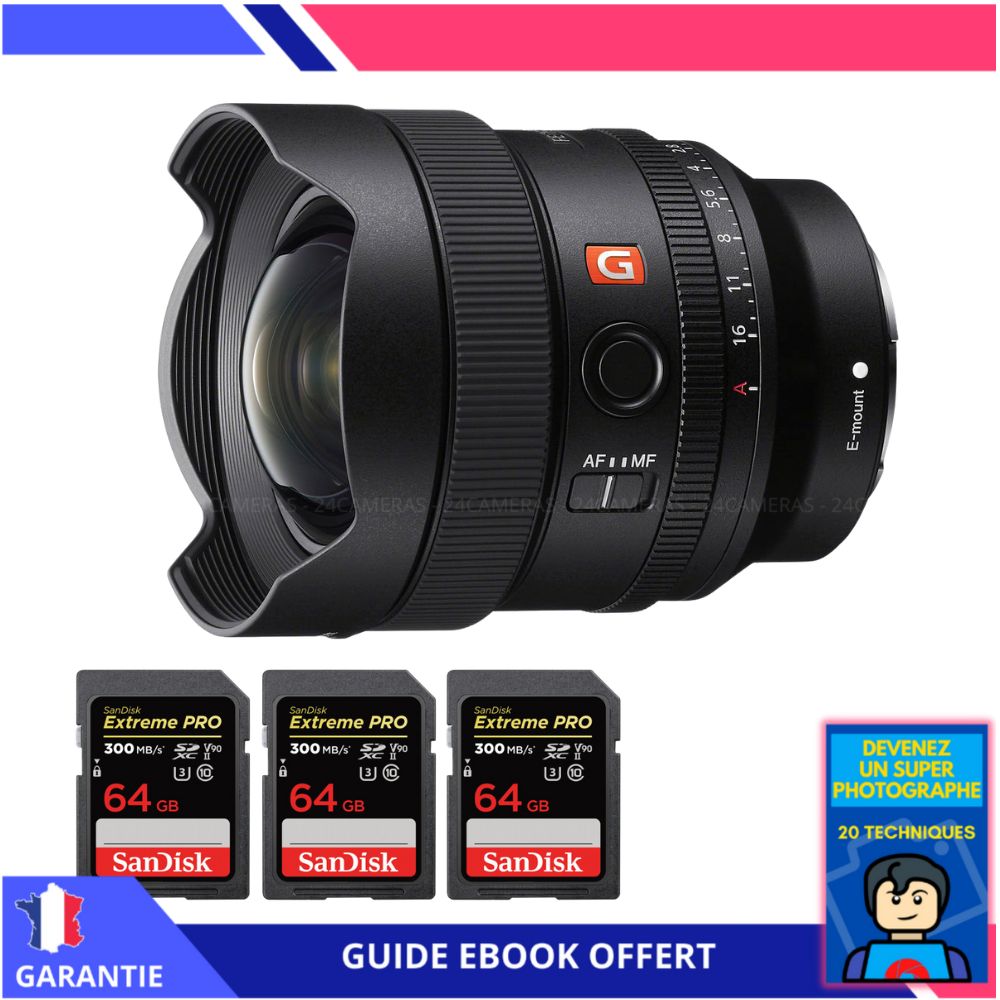 Sony FE 14mm f/1.8 GM Lens + 3 SanDisk 64GB UHS-II Cards + 'Become a Super Photographer' Ebook - Sony E-mount Lens