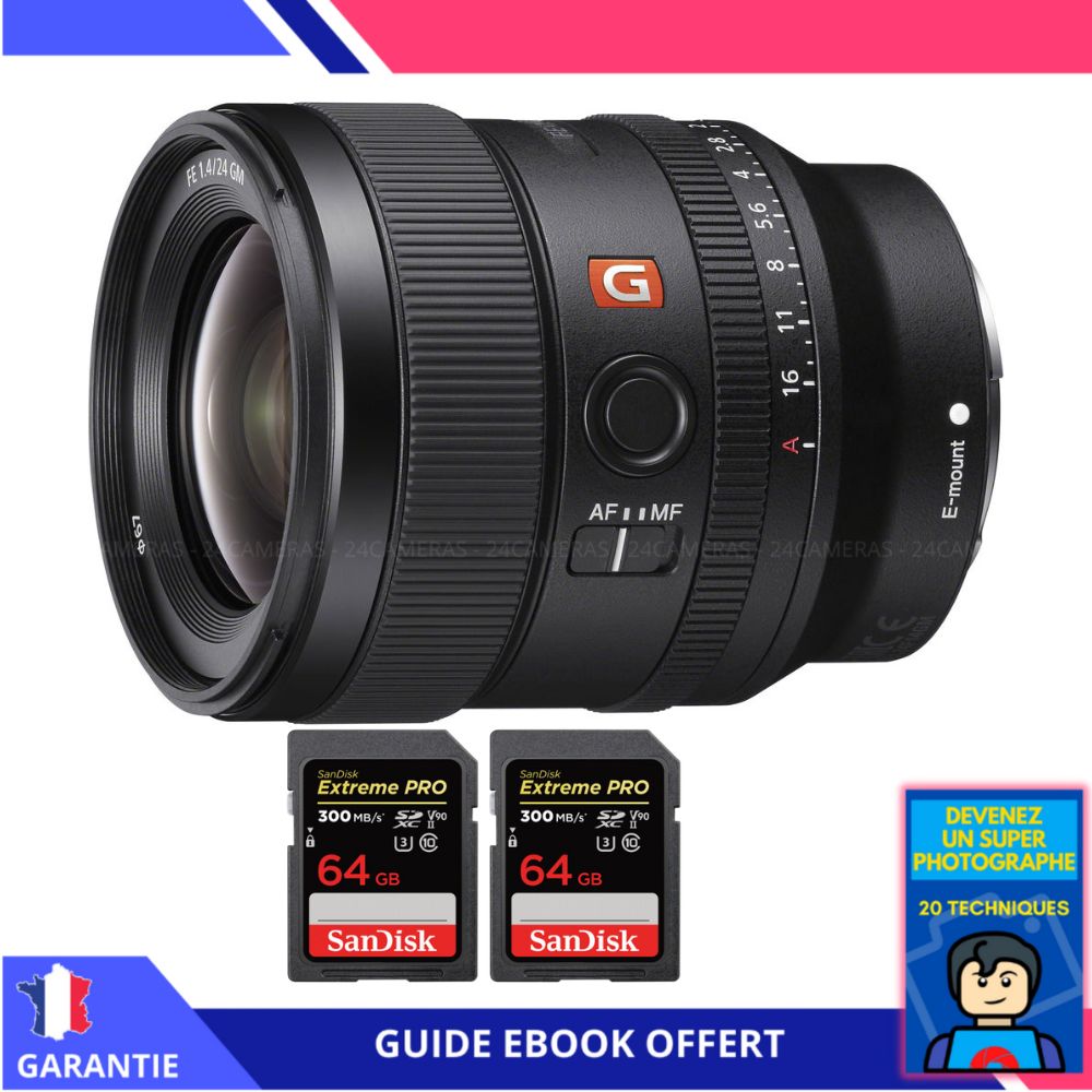 Sony FE 24mm f/1.4 GM Lens + 2 SanDisk 64GB UHS-II Cards + 'Become a Super Photographer' Ebook - Sony Full Frame Lens