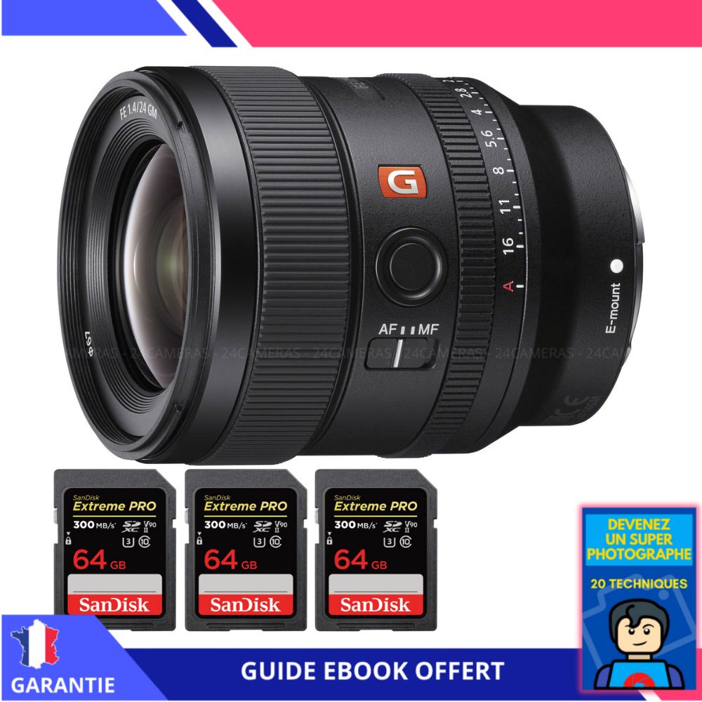 Sony FE 24mm f/1.4 GM Lens + 3 SanDisk 64GB UHS-II Cards + 'Become a Super Photographer' eBook - Sony Full-Frame Lens