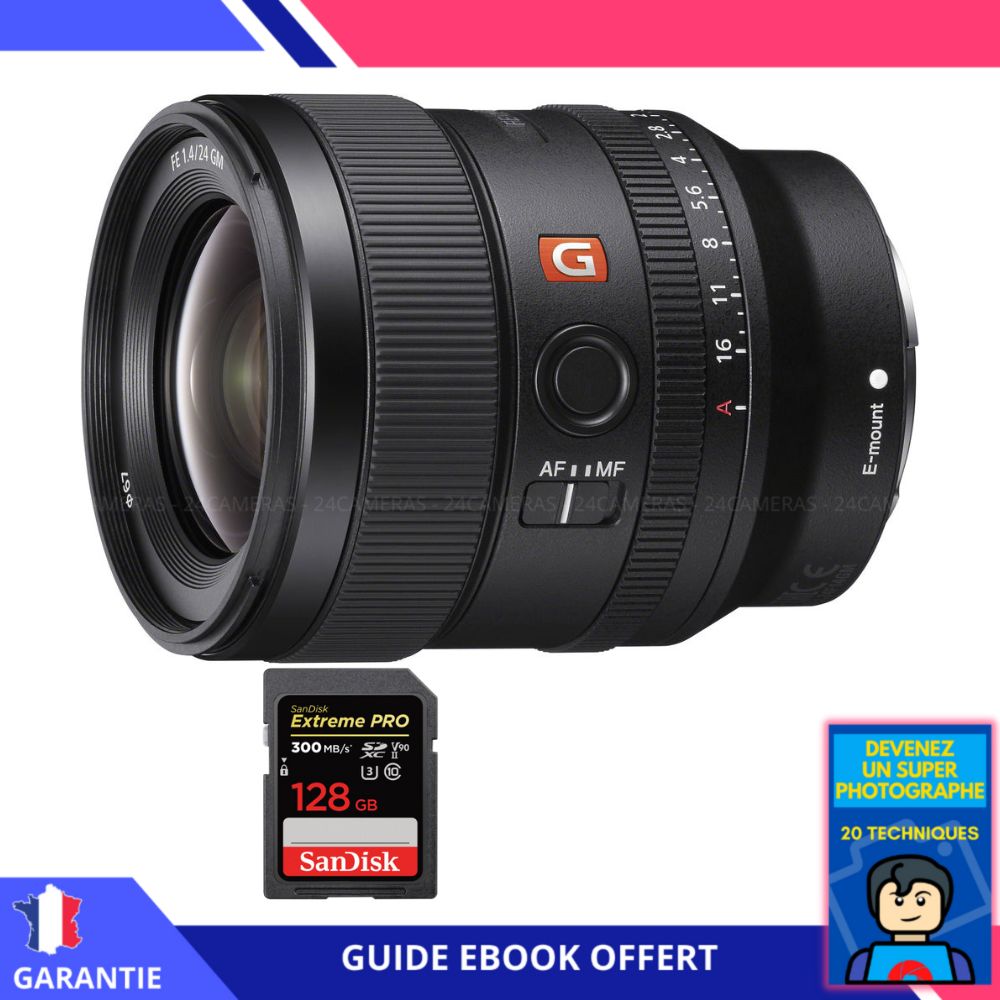 Sony FE 24mm f/1.4 GM Lens + 1 SanDisk 128GB UHS-II 300MB/s + Ebook 'Devenez Un Super Photographe' - Sony Full Frame Lens