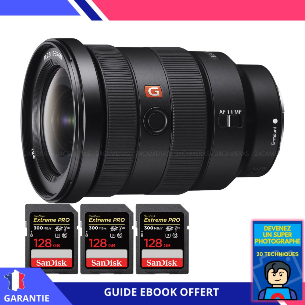 Sony FE 16-35mm f/2.8 GM Lens + 3 SanDisk 128GB UHS-II Cards + 'Become a Super Photographer' Ebook - Sony Full Frame Lens
