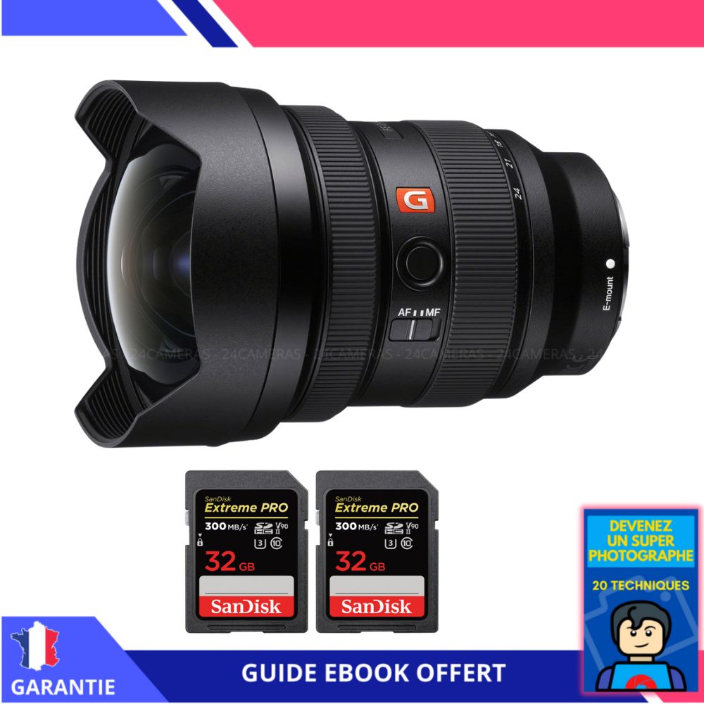 Sony FE 12-24mm f/2.8 GM Lens + 2 SanDisk 32GB UHS-II Cards + 'Become a Super Photographer' Ebook - Sony Full Frame Lens