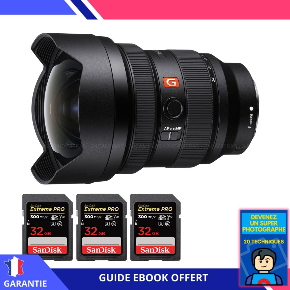 Sony FE 12-24mm f/2.8 GM Lens + 3 SanDisk 32GB UHS-II 300MB/s Cards + 'Become a Super Photographer' Ebook