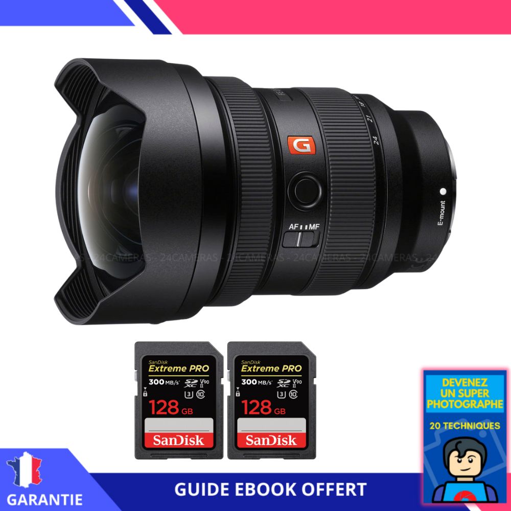 Sony FE 12-24mm f/2.8 GM Lens + 2 SanDisk 128GB UHS-II Cards + 'Become a Super Photographer' Ebook - Sony Hybrid Camera Lens
