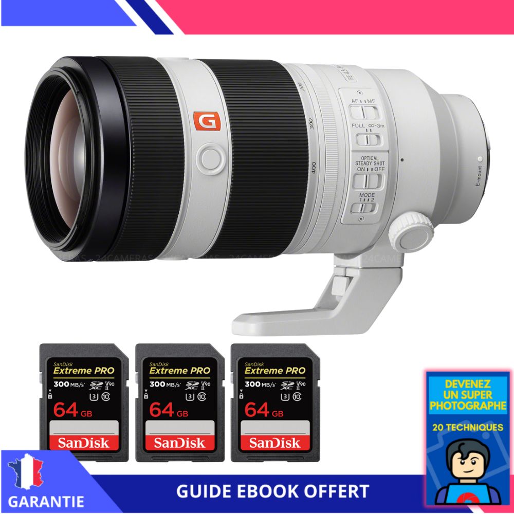 Sony FE 100-400mm f/4.5-5.6 GM OSS Lens + 3 SanDisk 64GB UHS-II 300MB/s Cards + 'Become a Super Photographer' Ebook - Sony Hybrid Camera Lens