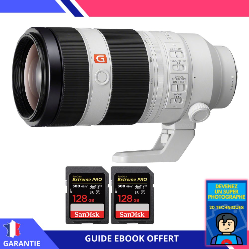 Sony FE 100-400mm f/4.5-5.6 GM OSS Lens + 2 SanDisk 128GB UHS-II Cards + 'Become a Super Photographer' Ebook - Sony Hybrid Camera Lens