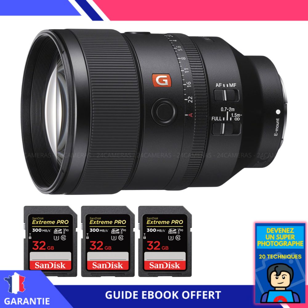 Sony FE 135mm f/1.8 GM Lens + 3 SanDisk 32GB UHS-II Cards + 'Become a Super Photographer' Ebook - Sony Full-Frame Lens