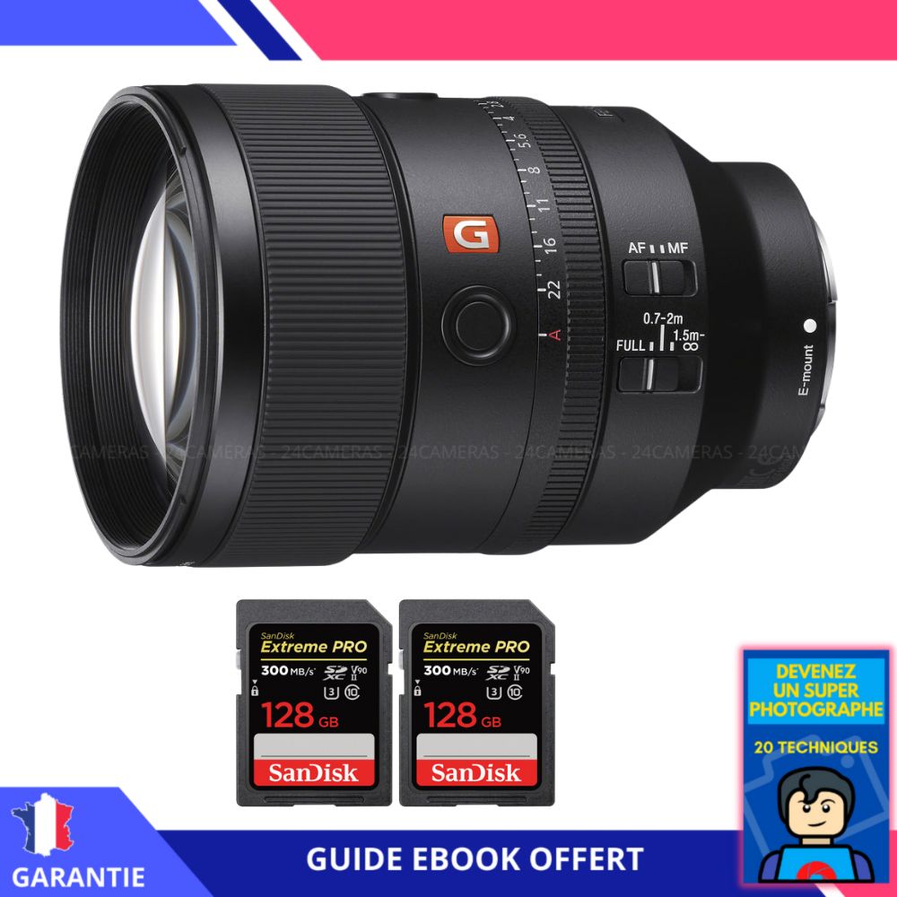 Sony FE 135mm f/1.8 GM Lens + 2 SanDisk 128GB UHS-II Cards + 'Become a Super Photographer' Ebook - Sony Full Frame E-mount Lens