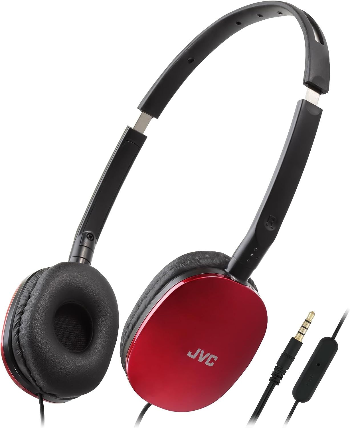 JVC HA-S160M-R - Flat Lighthead Headphones with Microphone, Red