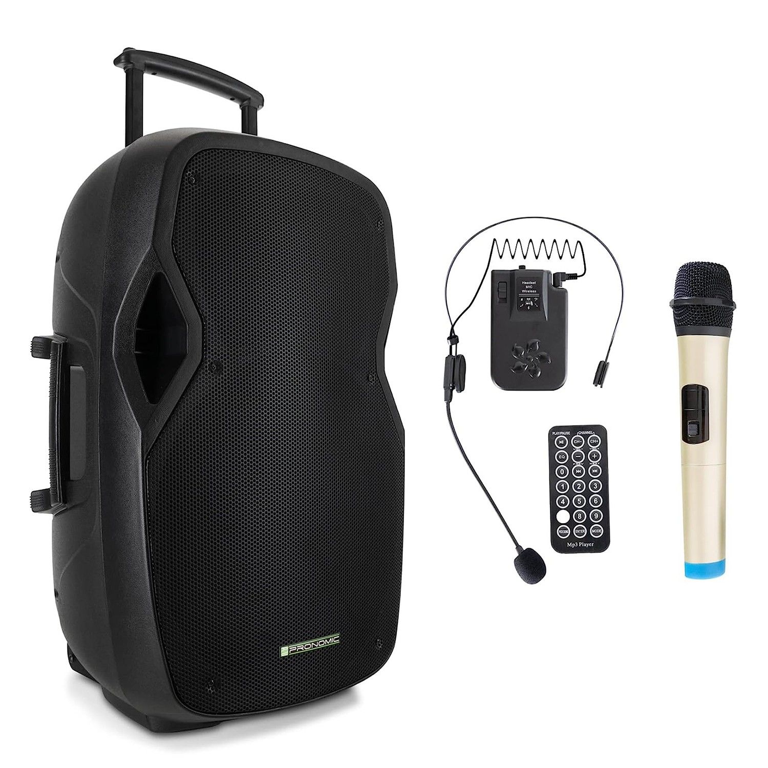 Pronomic MOVE 115MA-A - Portable Speaker 15"/60W, 2 Wireless VHF Microphones - USB, SD, MP3, BT - Standalone Sound System