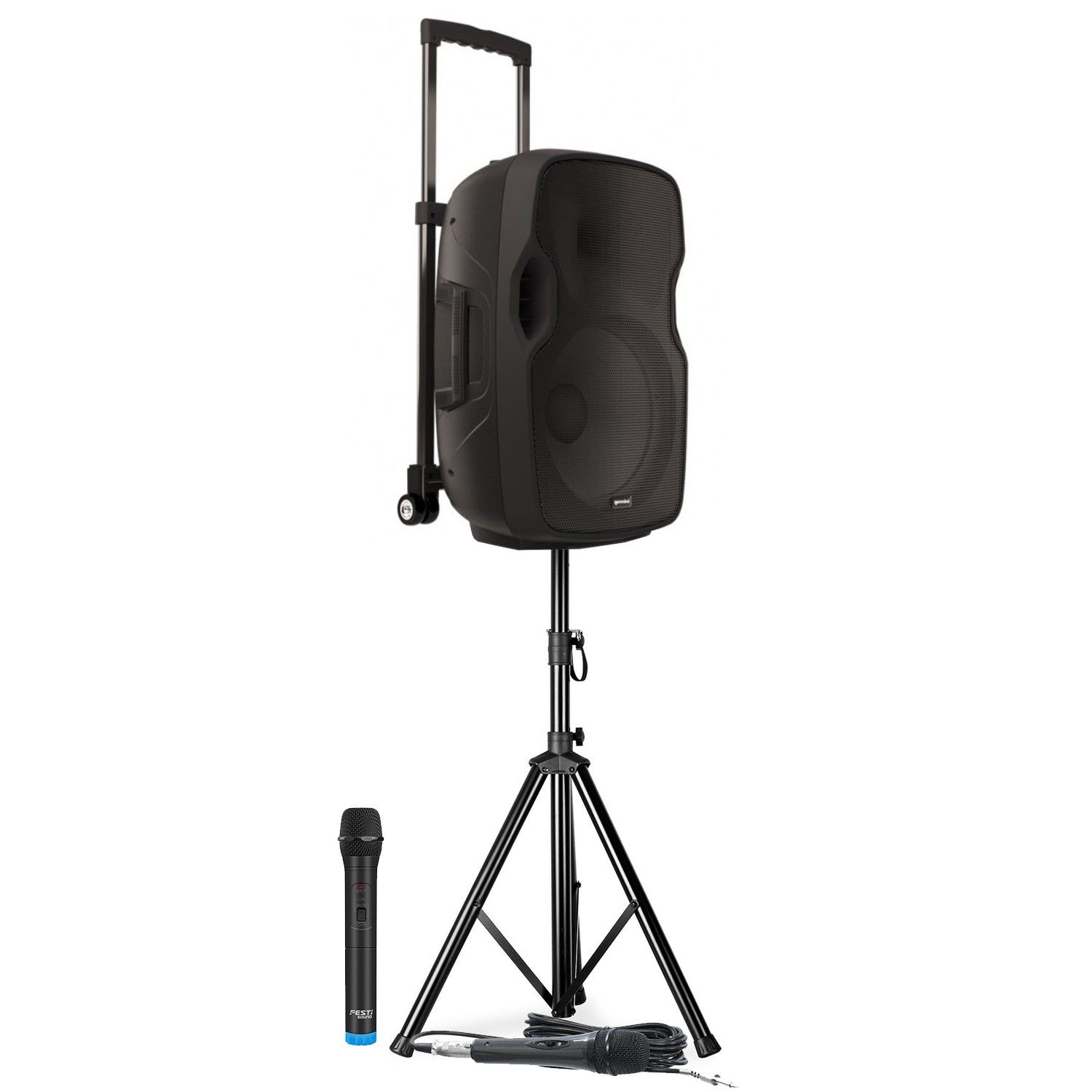 Gemini AS 10 TOGO Active Speaker - 1000W - Battery-Powered, Bluetooth/USB/AUX/SD, DJ Sound System, 2 Microphones, Stand