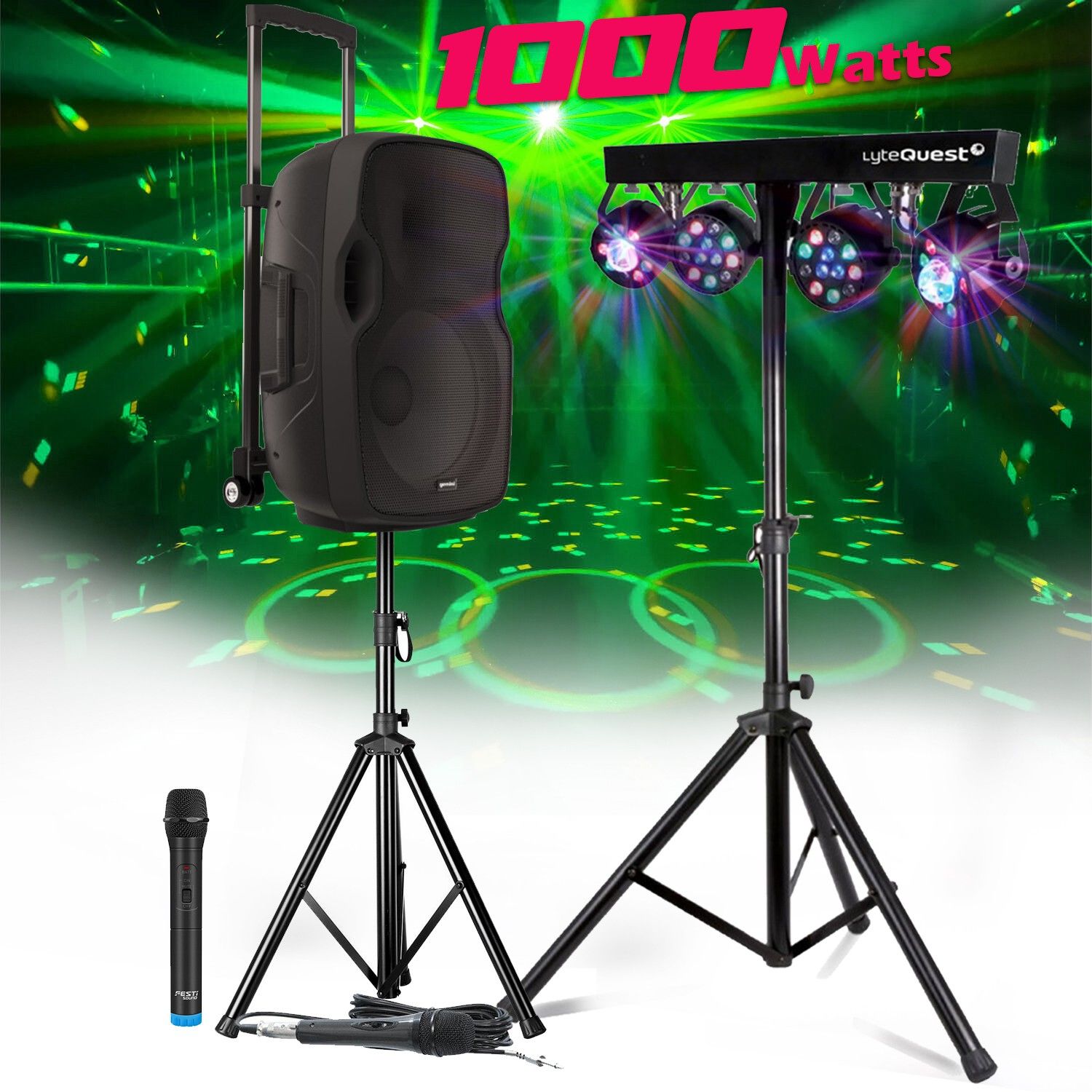 Gemini Active Speaker AS-10TOGO - 1000W Battery-Powered Bluetooth/USB/AUX/SD - Microphone, DJ Sound System
