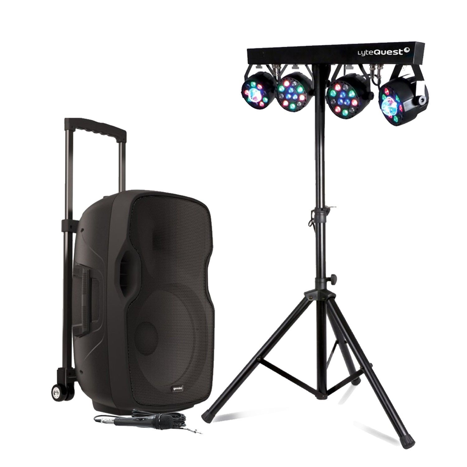 Gemini DJ Speaker AS-10TOGO, 1000W Battery-Powered Sound System with Microphone, Bluetooth, USB, SD Card Slot, and LED Lights