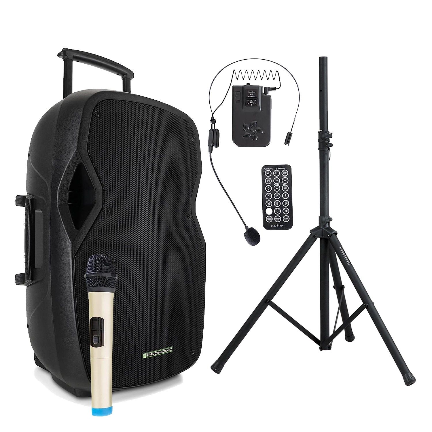 Pronomic MOVE 115MA-A Active Speaker - 15" Bluetooth Portable PA System with Wireless Micros and USB/SD Card Reader