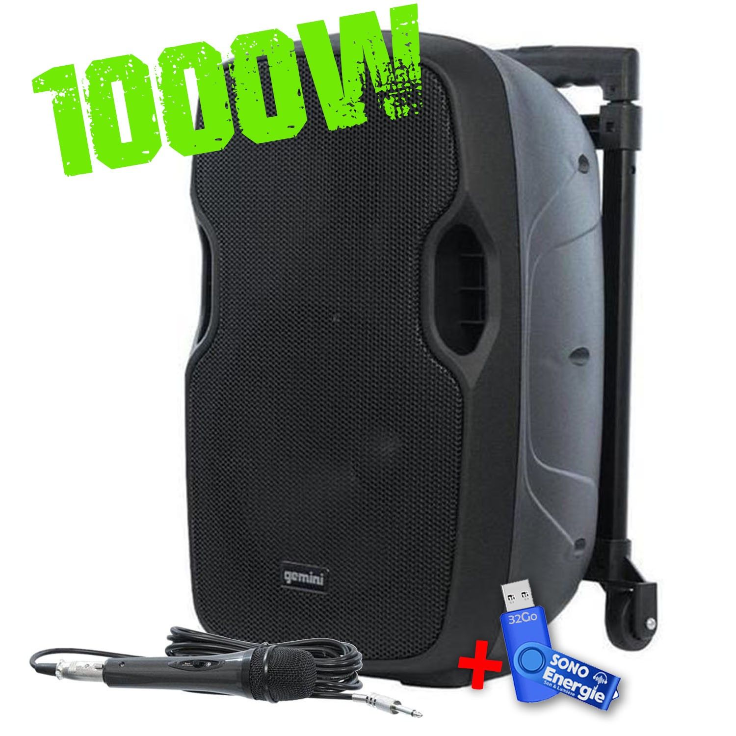 Gemini AS-10TOGO Wireless Speaker with Battery, 1000W Microphone, USB/BT/AUX/SD