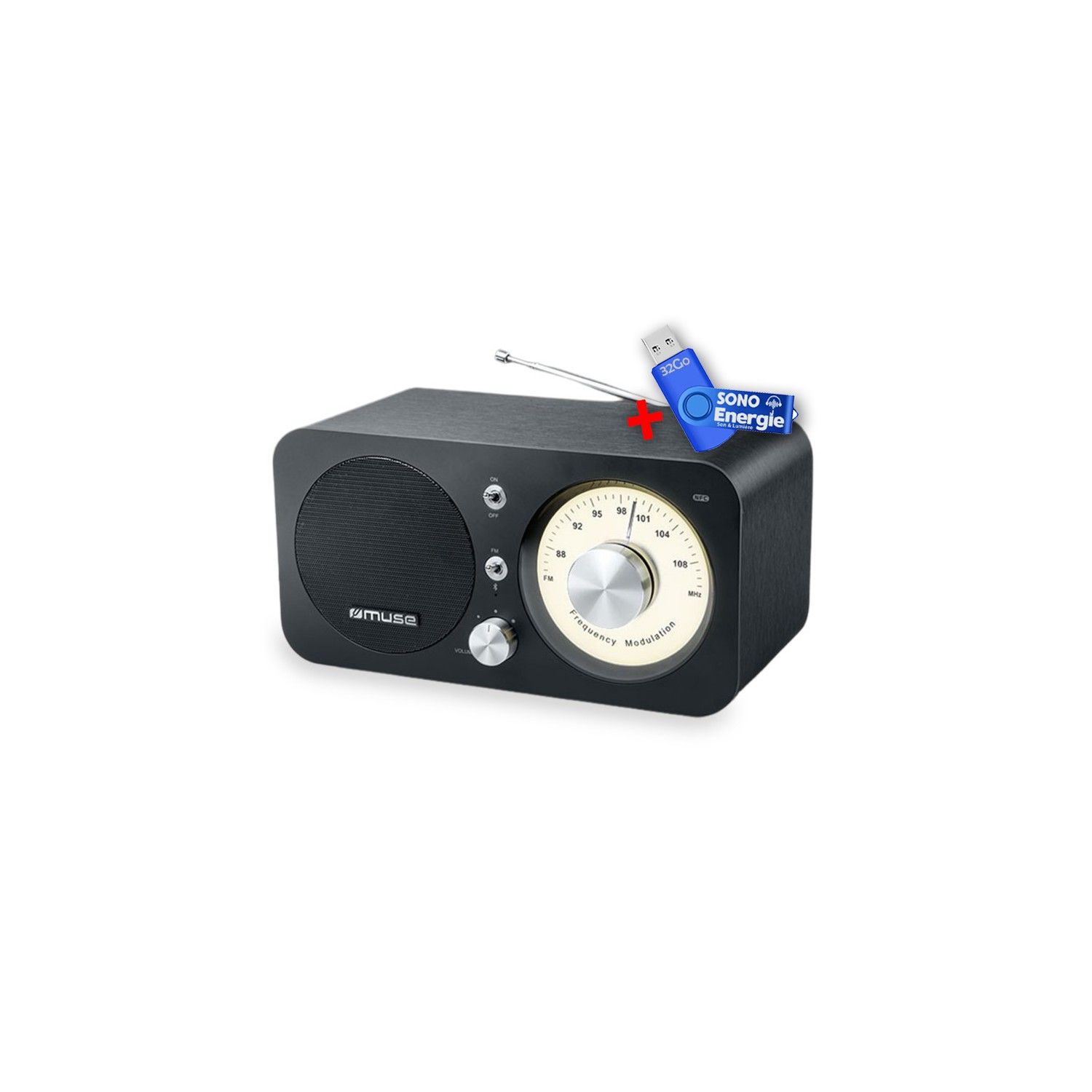 Muse Vintage Retro Bluetooth Radio - 5W with NFC, AUX, USB and 32GB USB Key