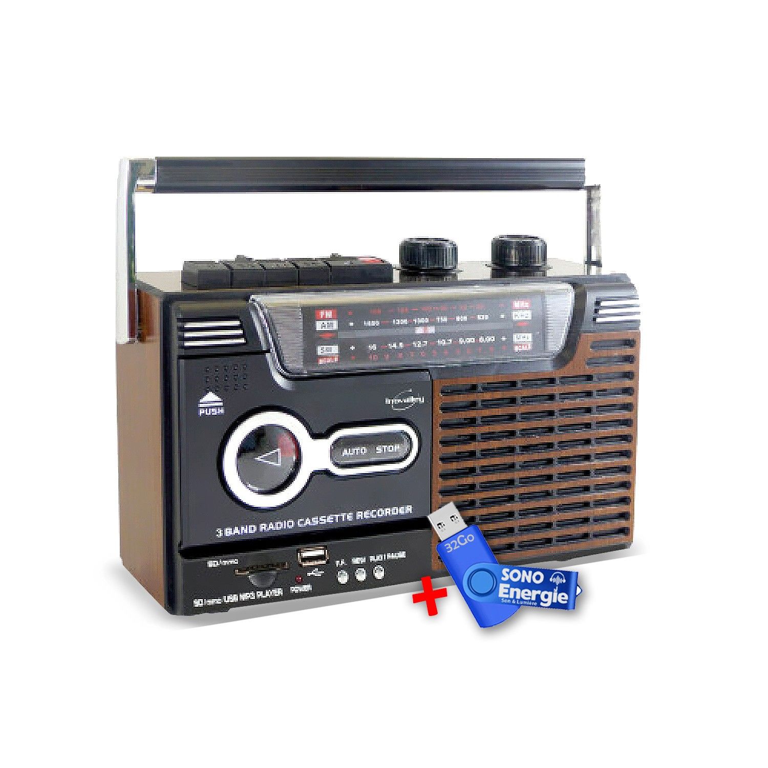 Inovalley RK10N Retro Radio-Cassette Player with USB and 32GB Flash Drive