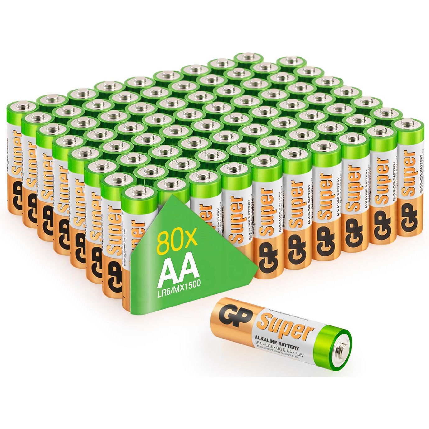 GP AA Alkaline Super Batteries 1.5V (Pack of 80)