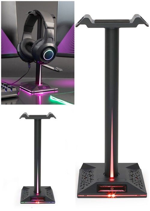 Soporte para Auriculares Gamer Livoo - 2 Puertos USB - Iluminación LED RGB - Compatible con PC y Mac - Negro