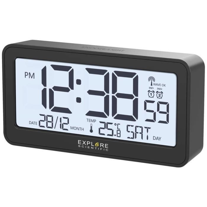 Explore Scientific RDC1000CM3000 Mat Black Radio-Controlled Alarm Clock