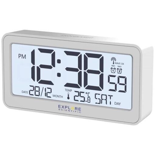 Reloj de despertador radiocontrolado Explore Scientific RDC1000, Blanco mate