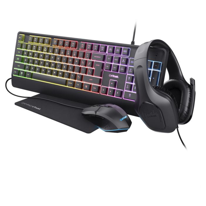 Kit de juego Trust GXT 792 Quadrox Teclado Ratón USB Negro