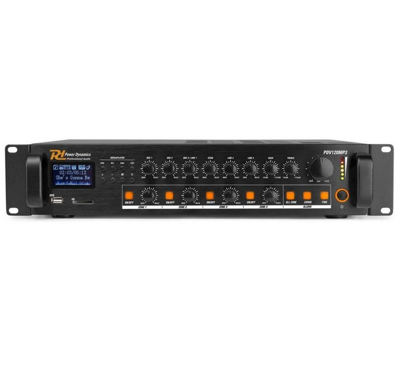 Amplificador mezclador Monacor 120W, negro