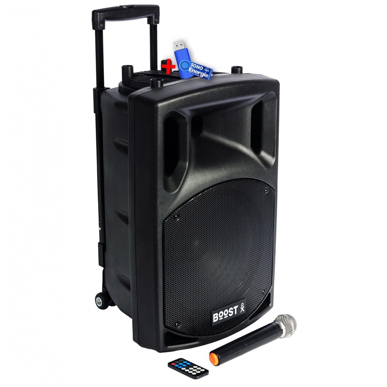 Boost BOOST150VHF-BT Portable Speaker - 800W - 7.7 x 16.5 inches with USB Bluetooth, 1 VHF Microphone and 32GB USB