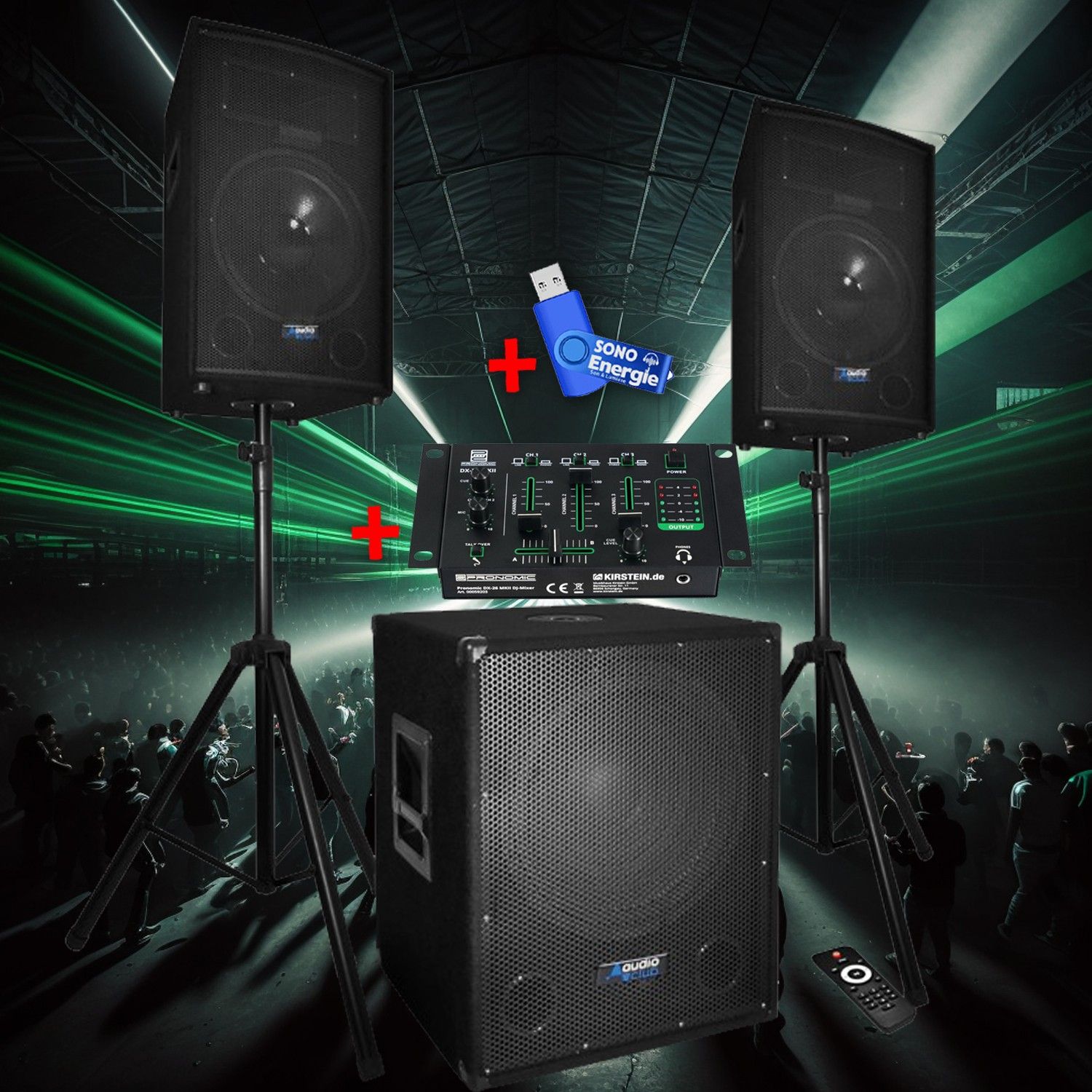 Sistema de Sonido Completo 2200W Altavoces + Subwoofer con USB/Bluetooth