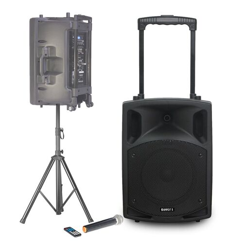 Altavoz activo BMI SONO DJ BOOST150VHF-BT - 800W - 15/38CM con USB-MP3, REC, VOX, BLUETOOTH, 1 micrófono VHF, soporte
