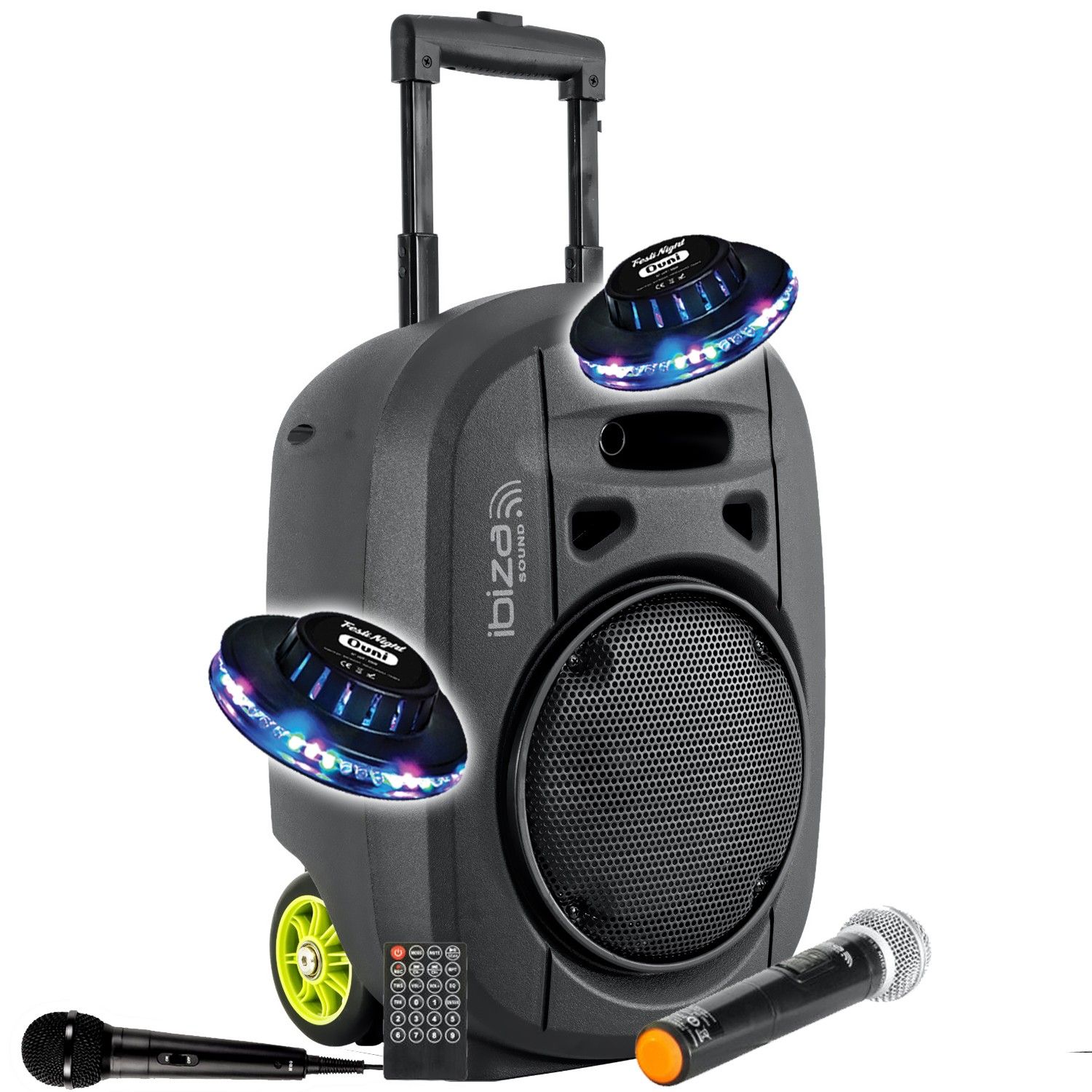 IBIZA SOUND PORT8VHF-MKII-TWS Active Speaker, 8" USB Bluetooth, TWS, 1 Micro VHF + 1 Micro Wired, UFO LED Light