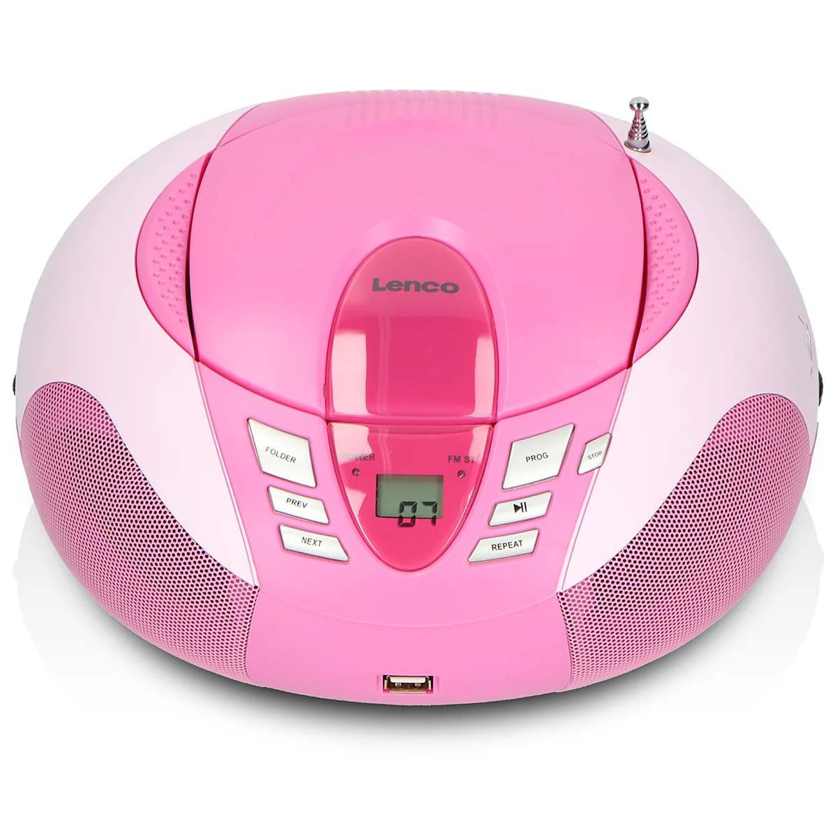 Lenco SCD-37 USB Radio - Portable FM/CD Player with USB and Battery Power, Pink