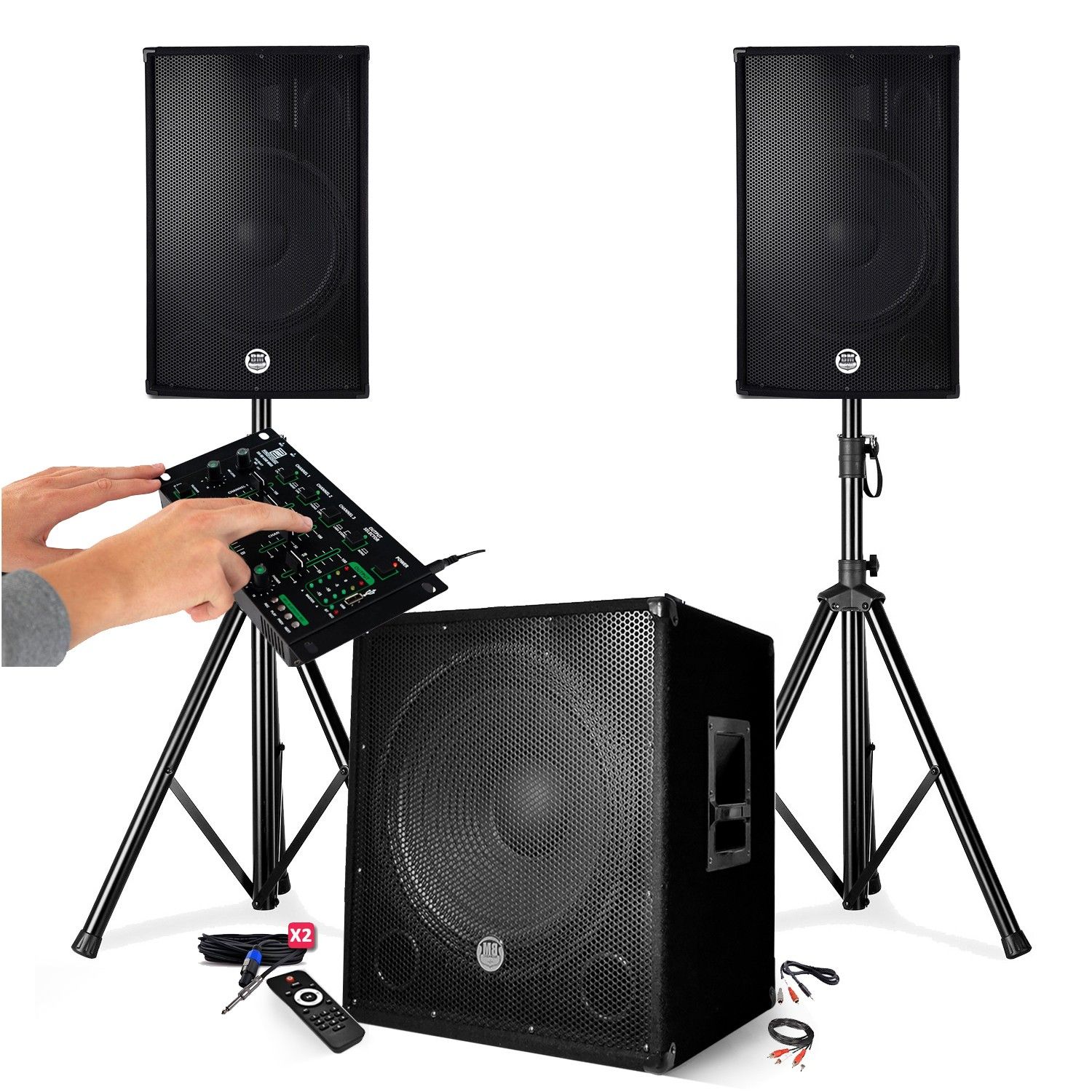 Kit BM SONIC BMS-1515 - Sistema de altavoces de 2500W con subwoofers de 15' y soporte