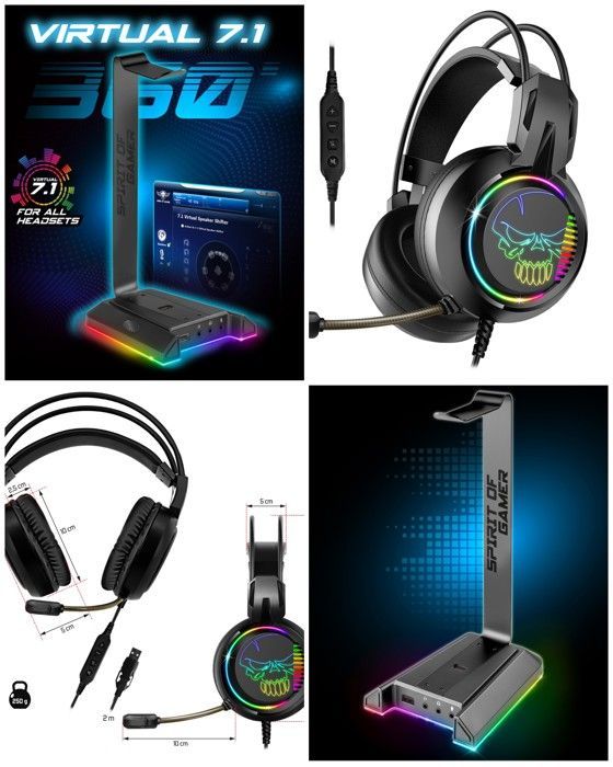 Spirit of Gamer RGB 7.1 Virtual Surround Headset - Circum-aural - Wired - Black
