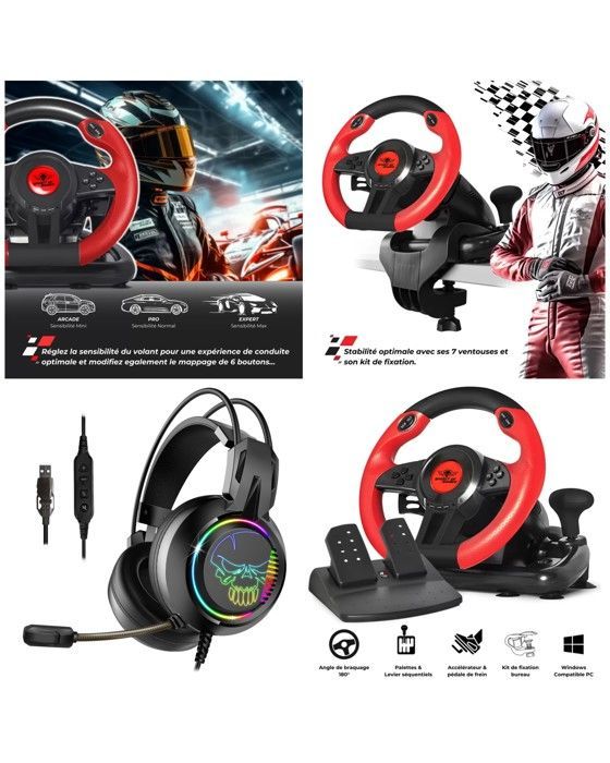 Auricular de juego Spirit of Gamer Race Pro Wheel 1 - Son envolvente 7.1 - Rojo