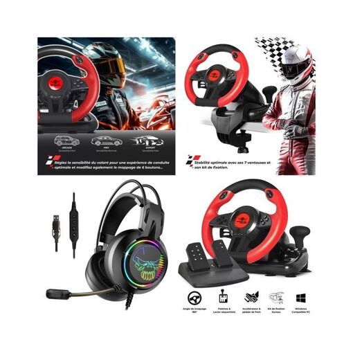 Auricular de juego Spirit of Gamer Race Pro Wheel 1 - Son envolvente 7.1 - Rojo