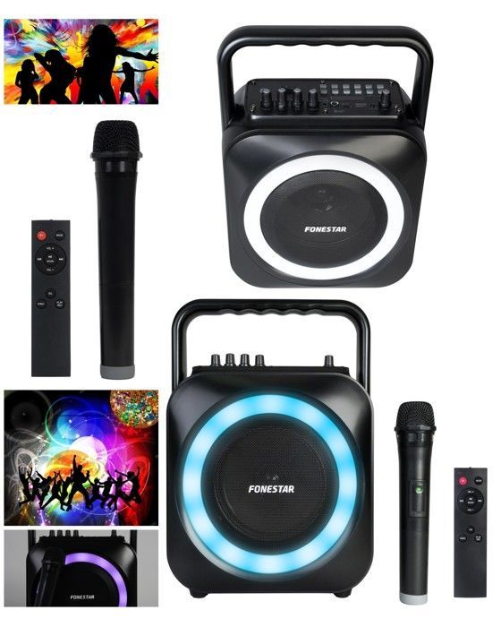 Fonestar Portable Karaoke Speaker - PRO PARTY - 35W Bluetooth - Wireless Microphone - Dynamic LED Lights