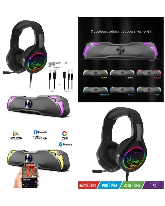 Spirit of Gamer Soundphonic RGB PC Speaker Bar - 6W RMS Bluetooth 5.0 with RGB Backlighting and PRO Headset