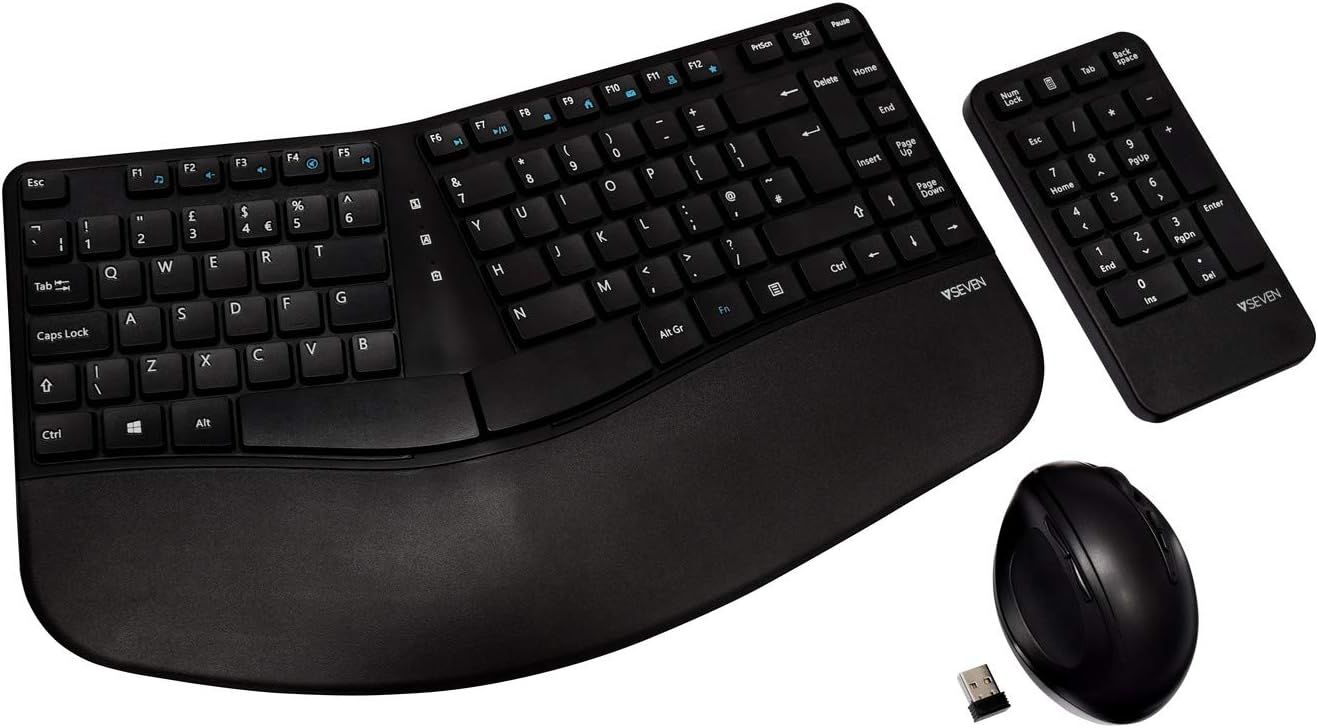 V7 Wireless Keyboard, Mouse and Number Pad Set - 2.4GHz - UK - Black