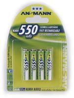 Ansmann AAA 4-Pack Batteries, 550 mAh, NiMH Hybrid