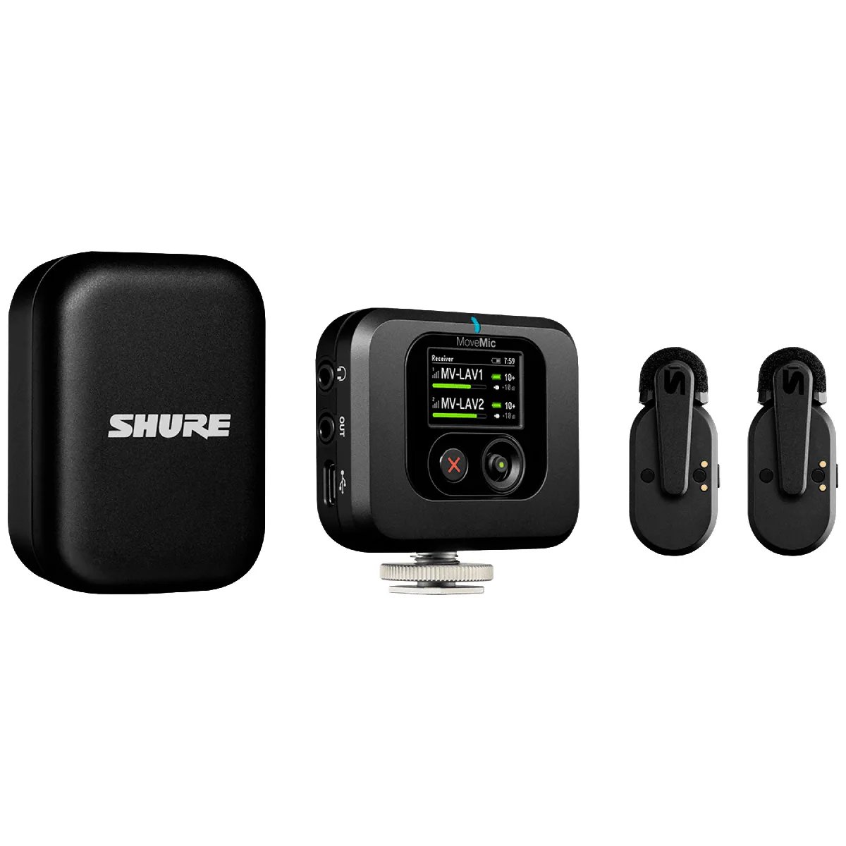 Shure MoveMic Kit - Black - Wireless Lavalier Microphone - USB - Omnidirectional Pick-up - 50 Hz to 20 kHz - 130 dB SPL Max