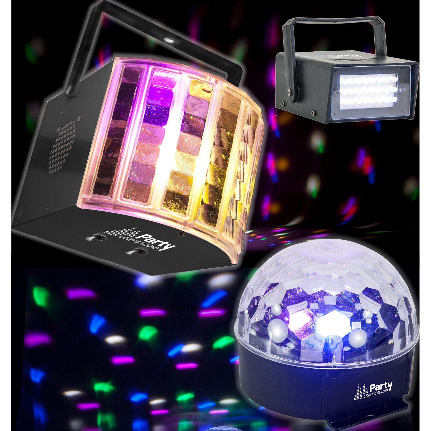 Party 3-Pack LED Light Effects: Astro, Derby & Stroboscope