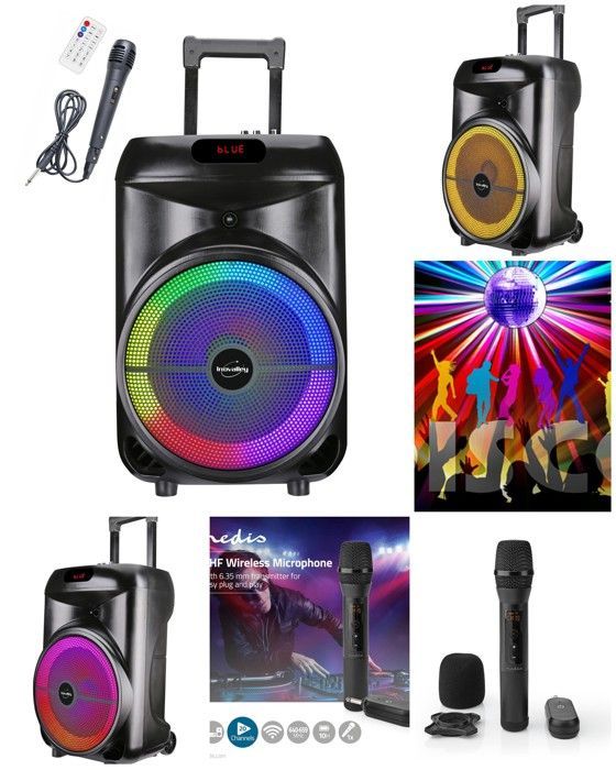 Inovalley Portable Karaoke Speaker - 700W - Bluetooth 5.0 - RGB LED - Wireless Microphone