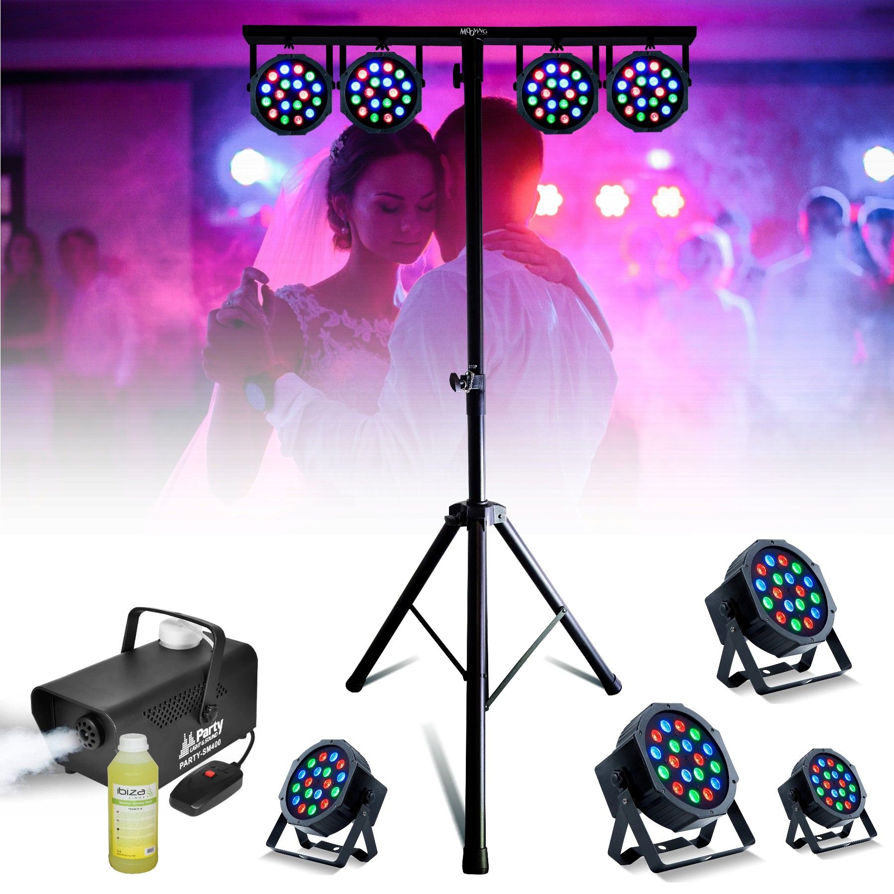 Pack Lumière Moving Light & Sound ML-SUPPORT-DJLIGHT Réglable - 2 Lyres Astro Beam 2-en-1 pour Soirées Fêtes