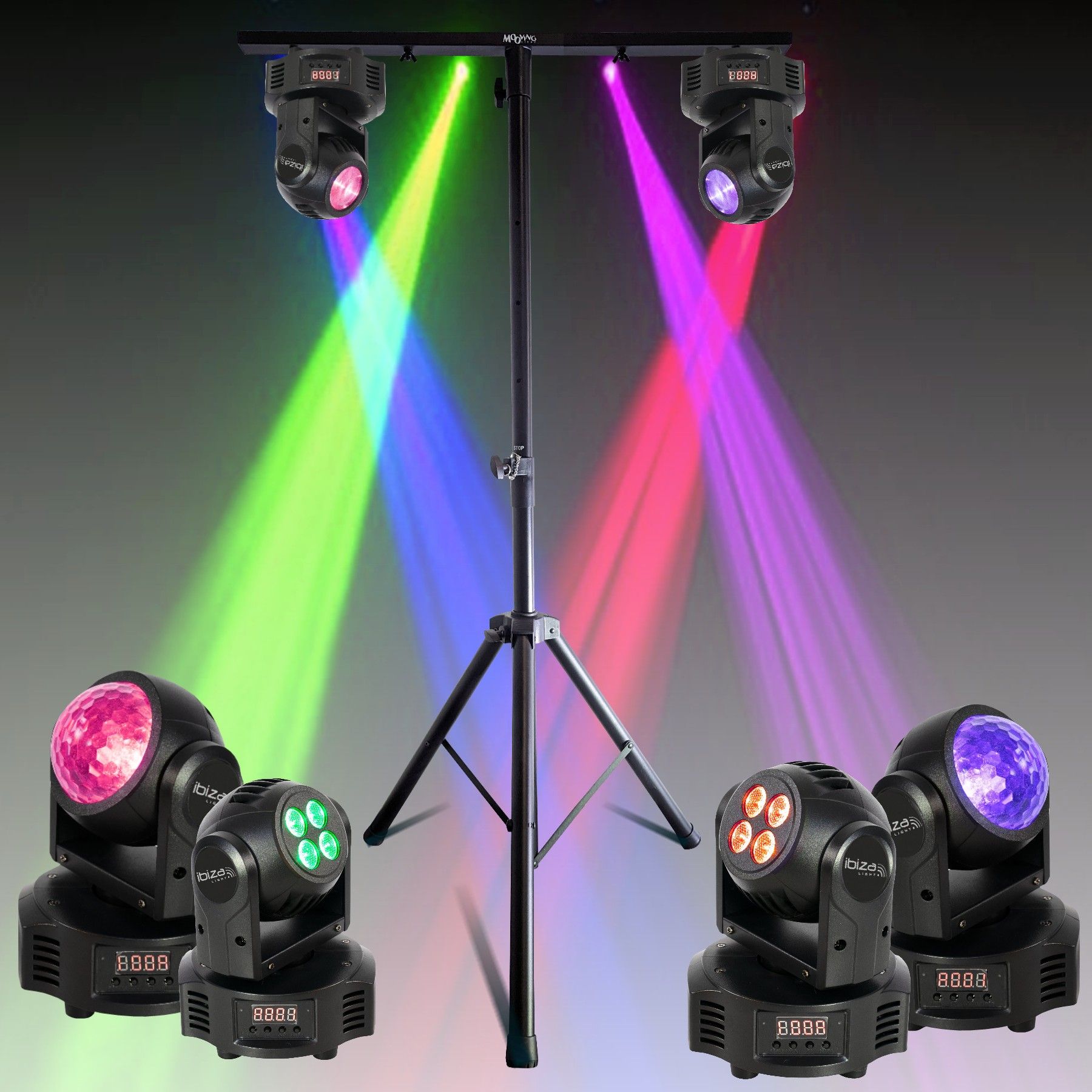 Pack Lumière Mooving Light & Sound ML-SUPPORT-DJLIGHT 1,60m réglable - 2 Lyres Astro Wash 2-en-1 pour des soirées inoubliables