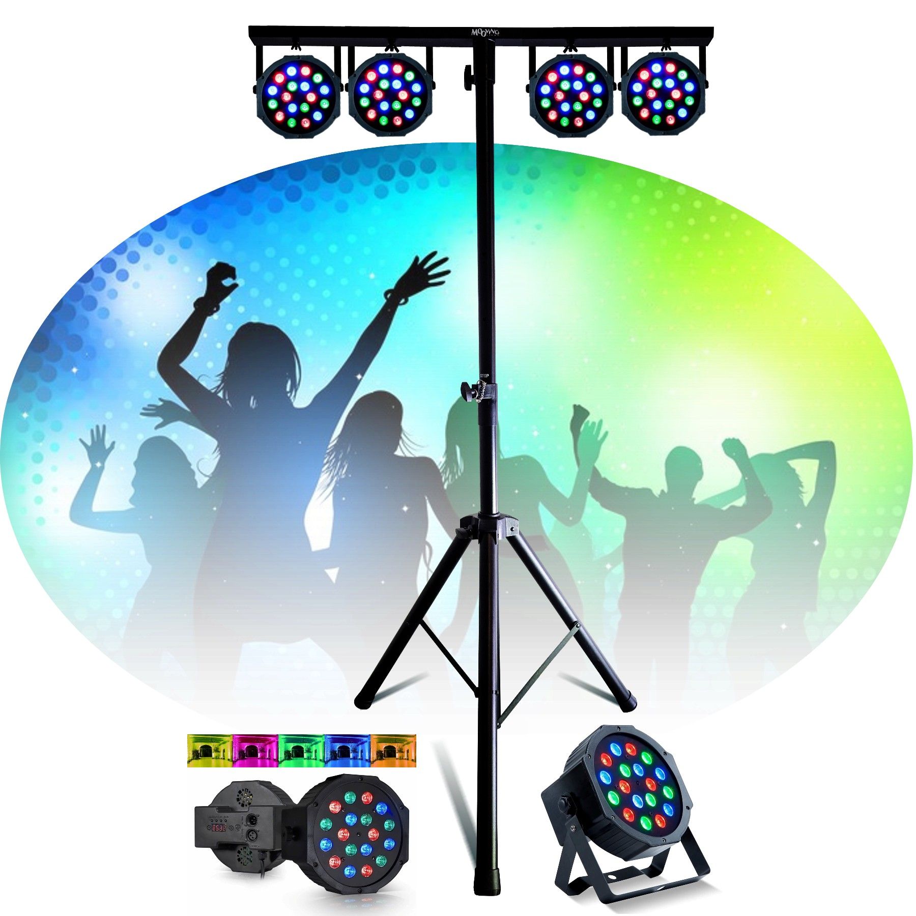 Pack Lumière Pied Mooving Light & Sound ML-SUPPORT-DJLIGHT - 4 projecteurs par RGB DMX