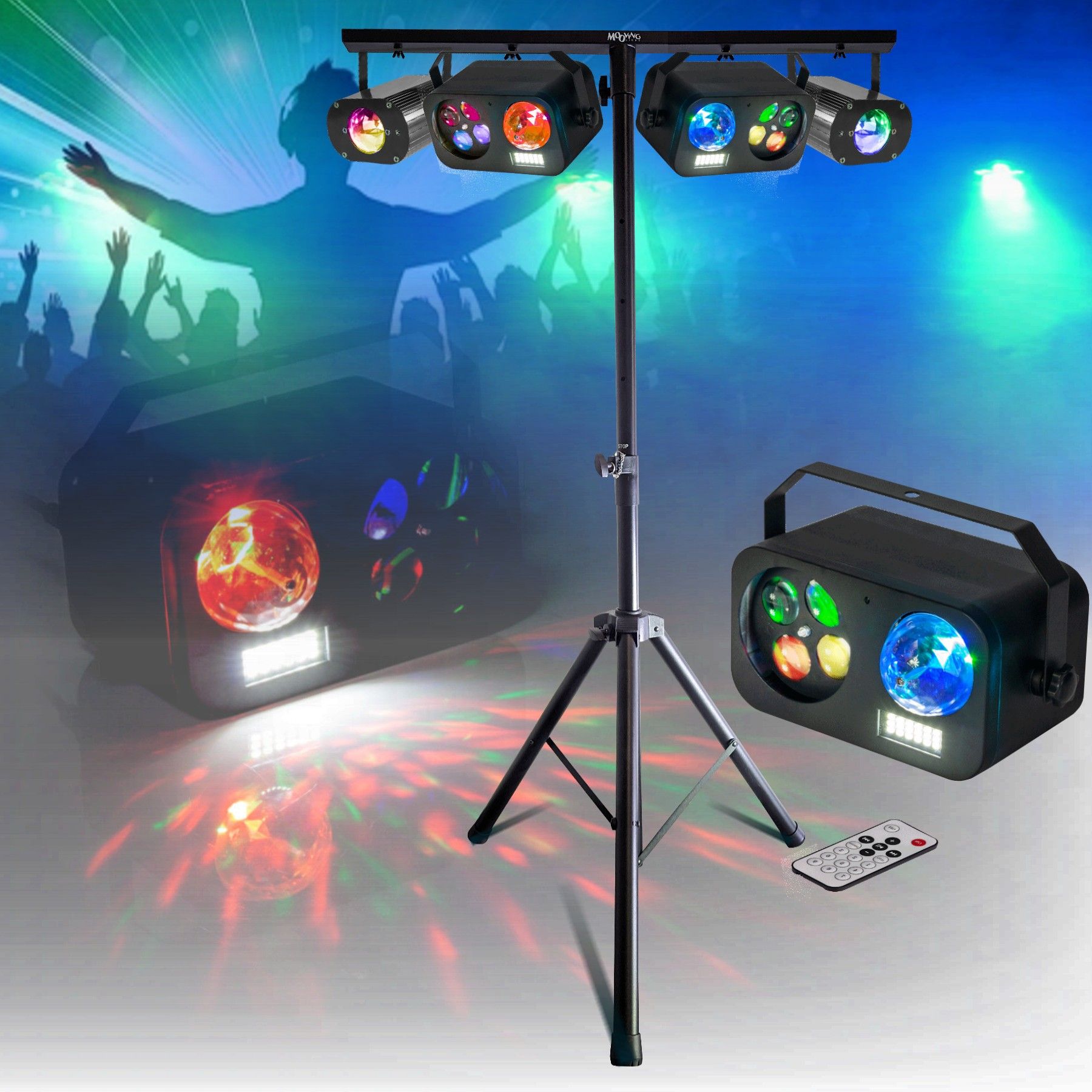 Pack lumière et son Mooving Light & Sound ML-SUPPORT-DJLIGHT 1,60m - 4 jeux de lumières stroboscopiques Astro Gobo
