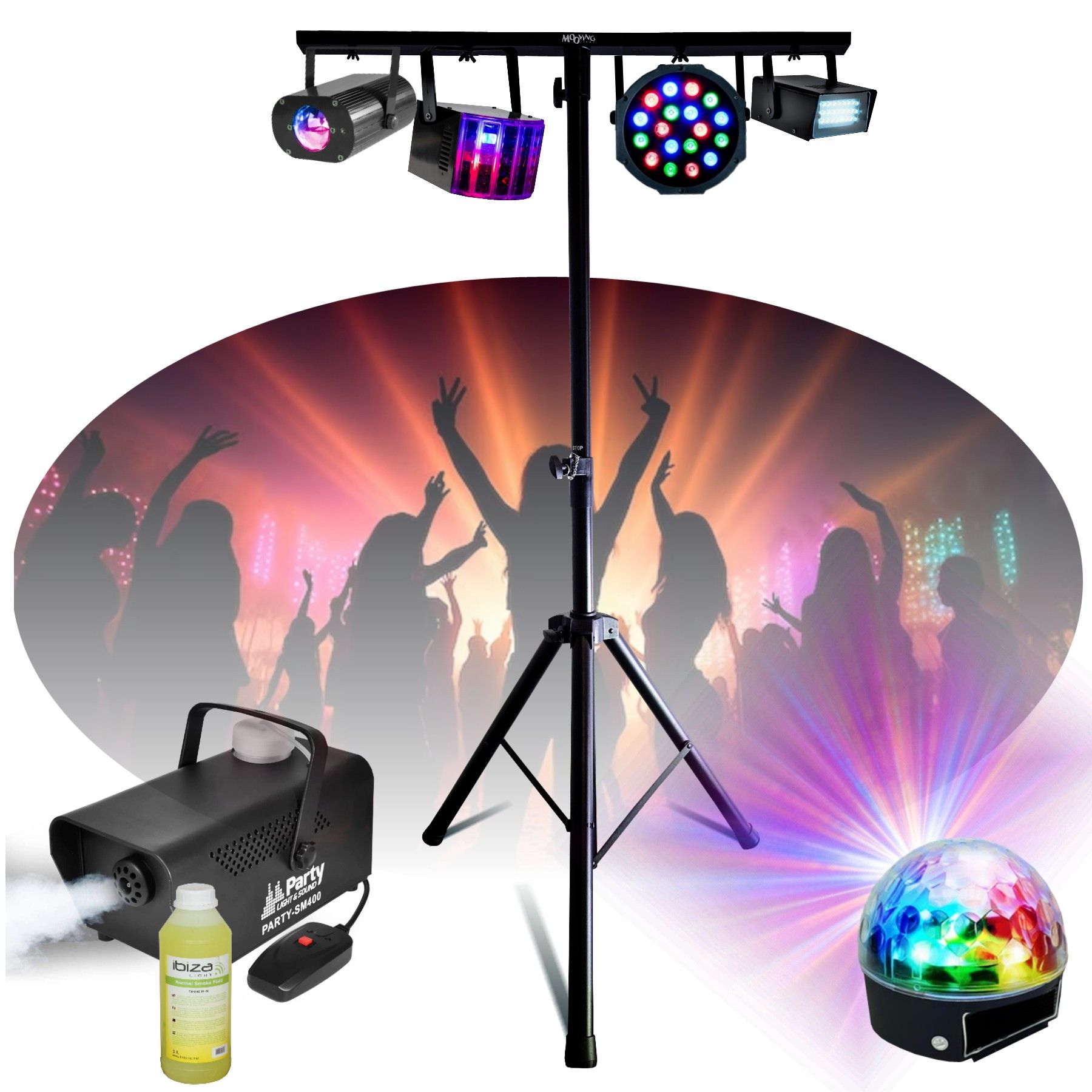 Pied d'éclairage et son Mooving Light & Sound ML-SUPPORT-DJLIGHT 1,60m réglable - 5 jeux de lumière