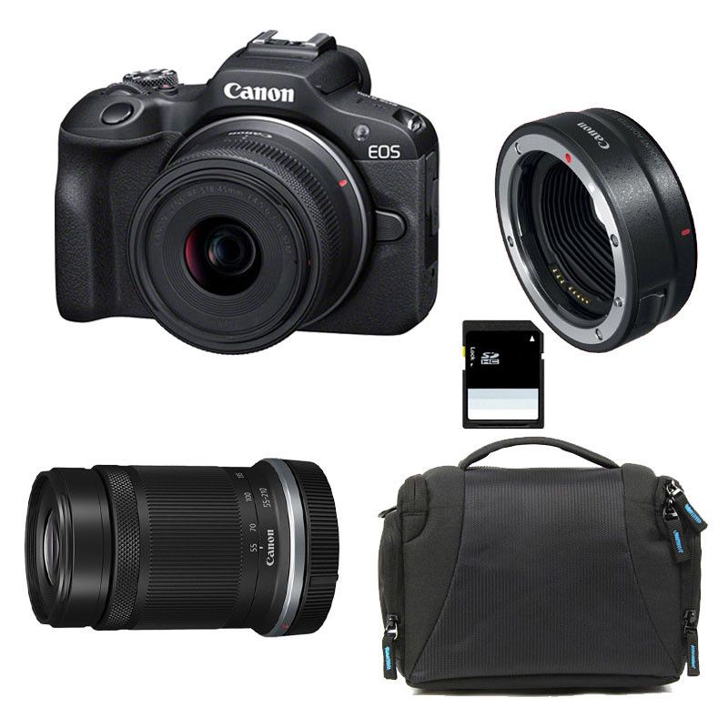 Canon EOS R100 + 2 Lenses (RF-S 18-45mm & RF-S 55-210mm) + 3-Year Warranty + Bag + 8GB SD Card
