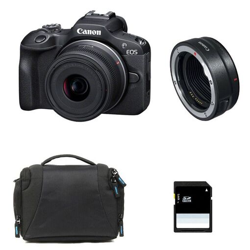 Canon EOS R100 + RF-S 18-45mm f/4.5-6.3 IS STM 3-Year Warranty + Bag + 8GB SD Card + EF-EOS R Ring
